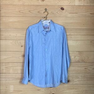 Robert Graham polka dot embroidered blue shirt‎ size Large